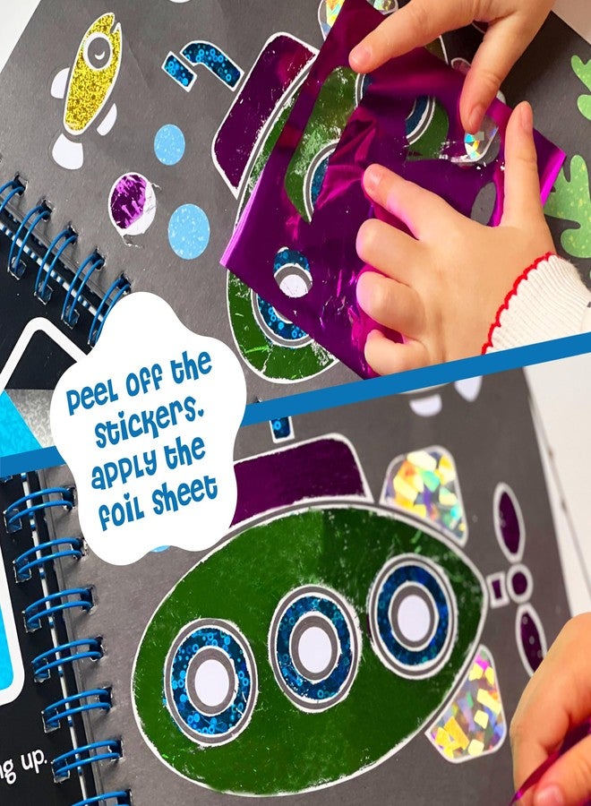 DINO MINI Foil4Fun - Foil Art for Kids - Craft Kits for Kids Ages 4-8 - Includes 16 Foil Art Pages and 16 Coloring Pages - Screen Free Birthday Gifts - Airplane and Travel Activities (Under The Sea) - Image 5